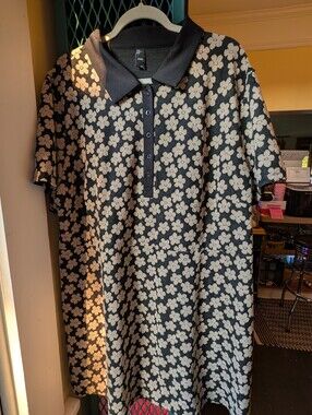 Cider Black Polo Midi Dress with Cream Floral Jacquard
